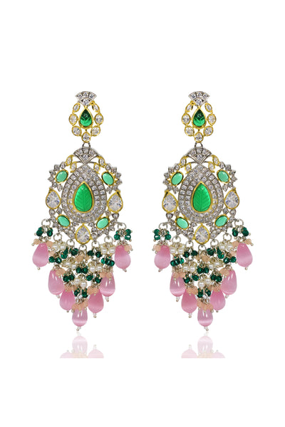 Tizora Green And Pink Fusion Earrings jewellery indian designer wear online shopping melange singapore