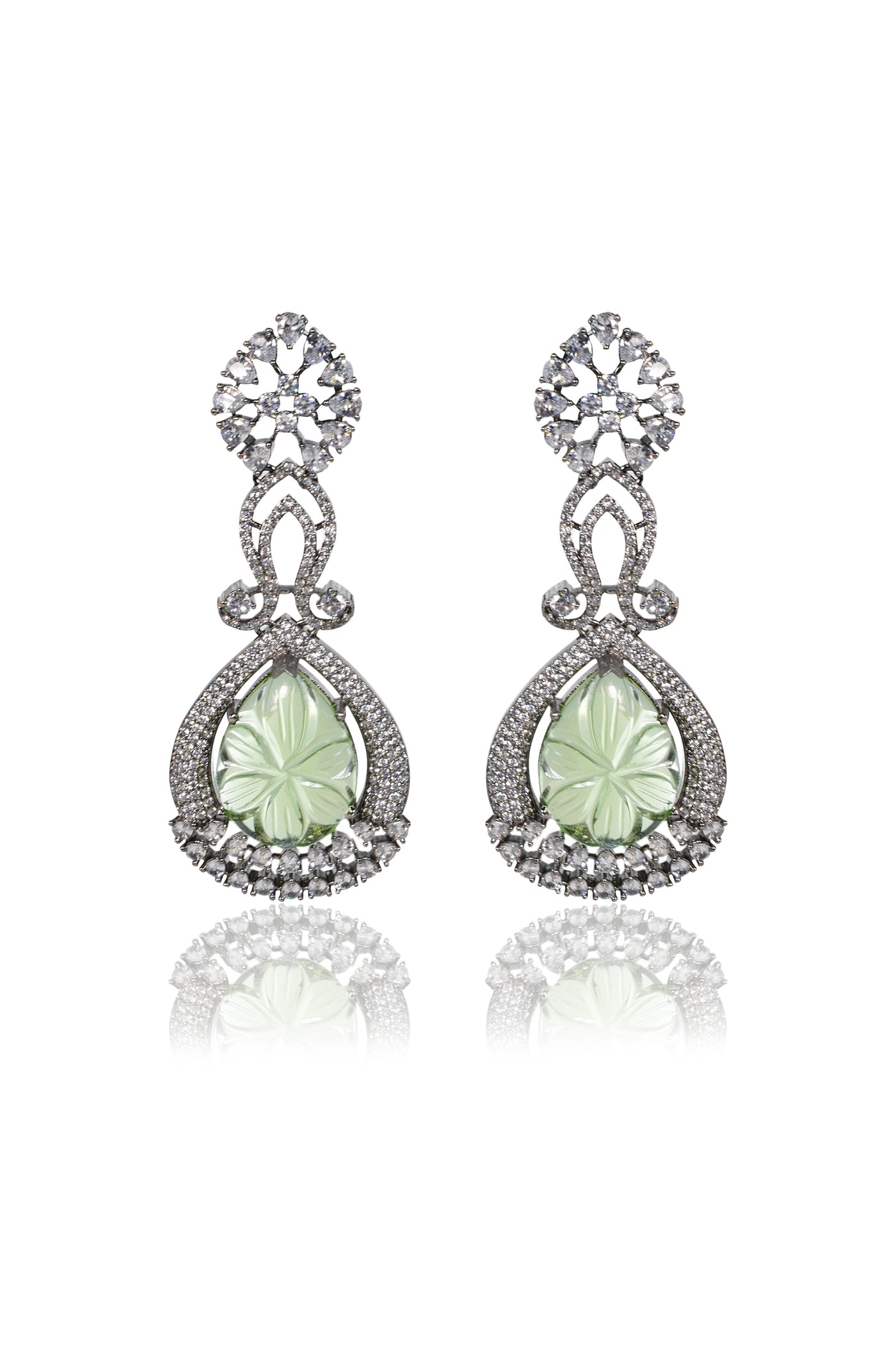 Tizora Green Carved Stone Diamond Earrings jewellery indian designer wear online shopping melange singapore