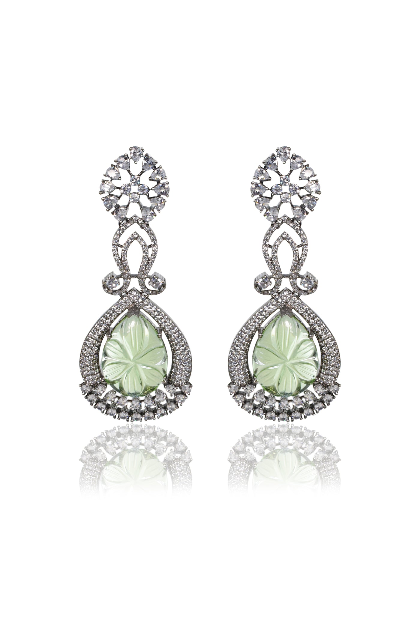 Tizora Green Carved Stone Diamond Earrings jewellery indian designer wear online shopping melange singapore