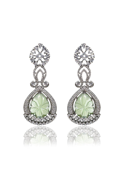 Tizora Green Carved Stone Diamond Earrings jewellery indian designer wear online shopping melange singapore