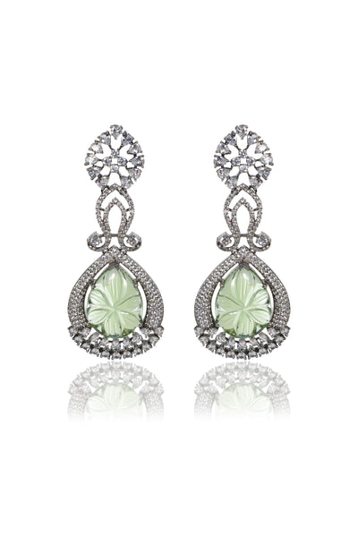 Tizora Green Carved Stone Diamond Earrings jewellery indian designer wear online shopping melange singapore