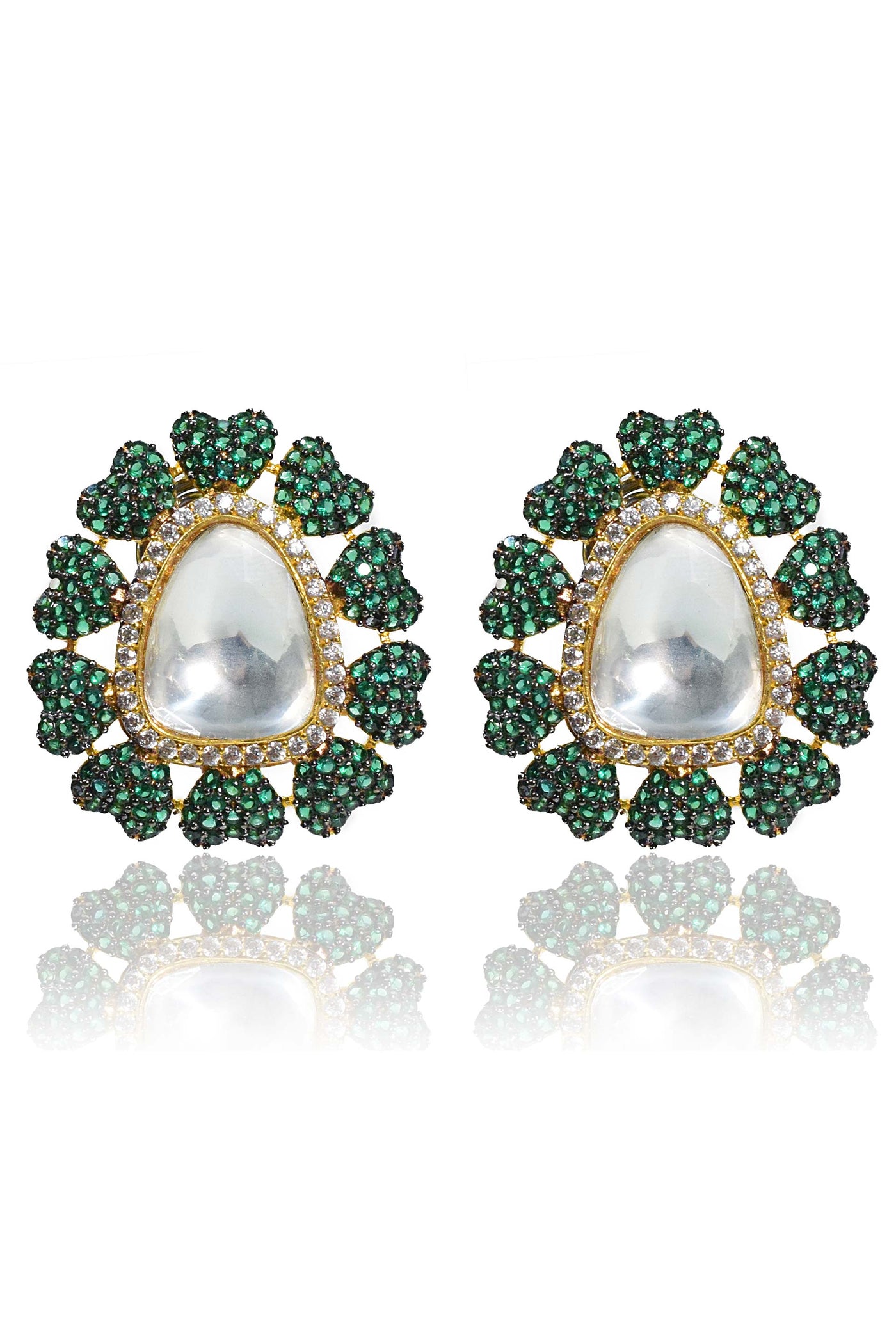 Tizora green diamonds and kundan ear tops green and white fashion imitation jewellery indian designer wear online shopping melange singapore