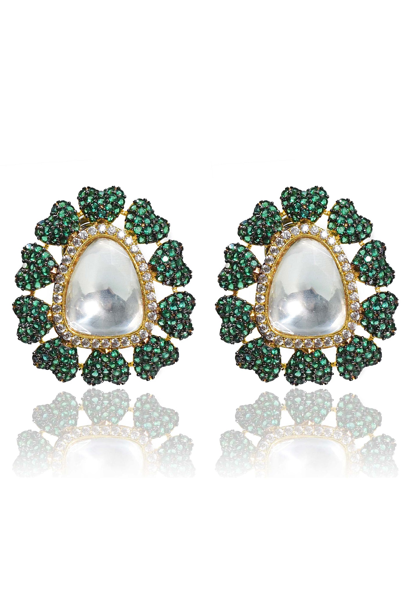 Tizora green diamonds and kundan ear tops green and white fashion imitation jewellery indian designer wear online shopping melange singapore