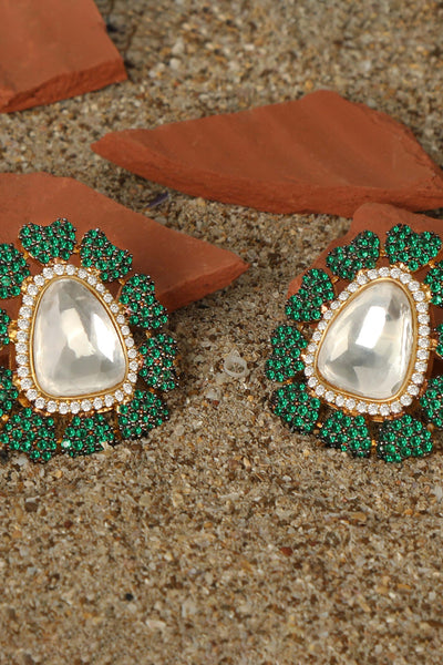 Tizora green diamonds and kundan ear tops green and white fashion imitation jewellery indian designer wear online shopping melange singapore