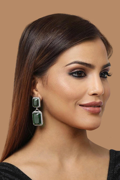 Tizora green evening wear cocktail earrings white fashion imitation jewellery indian designer wear online shopping melange singapore