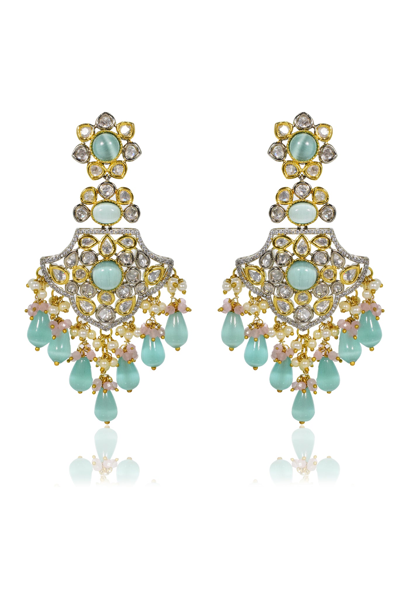 Tizora Kundan And Diamond Blue Stone Fusion Earrings jewellery indian designer wear online shopping melange singapore