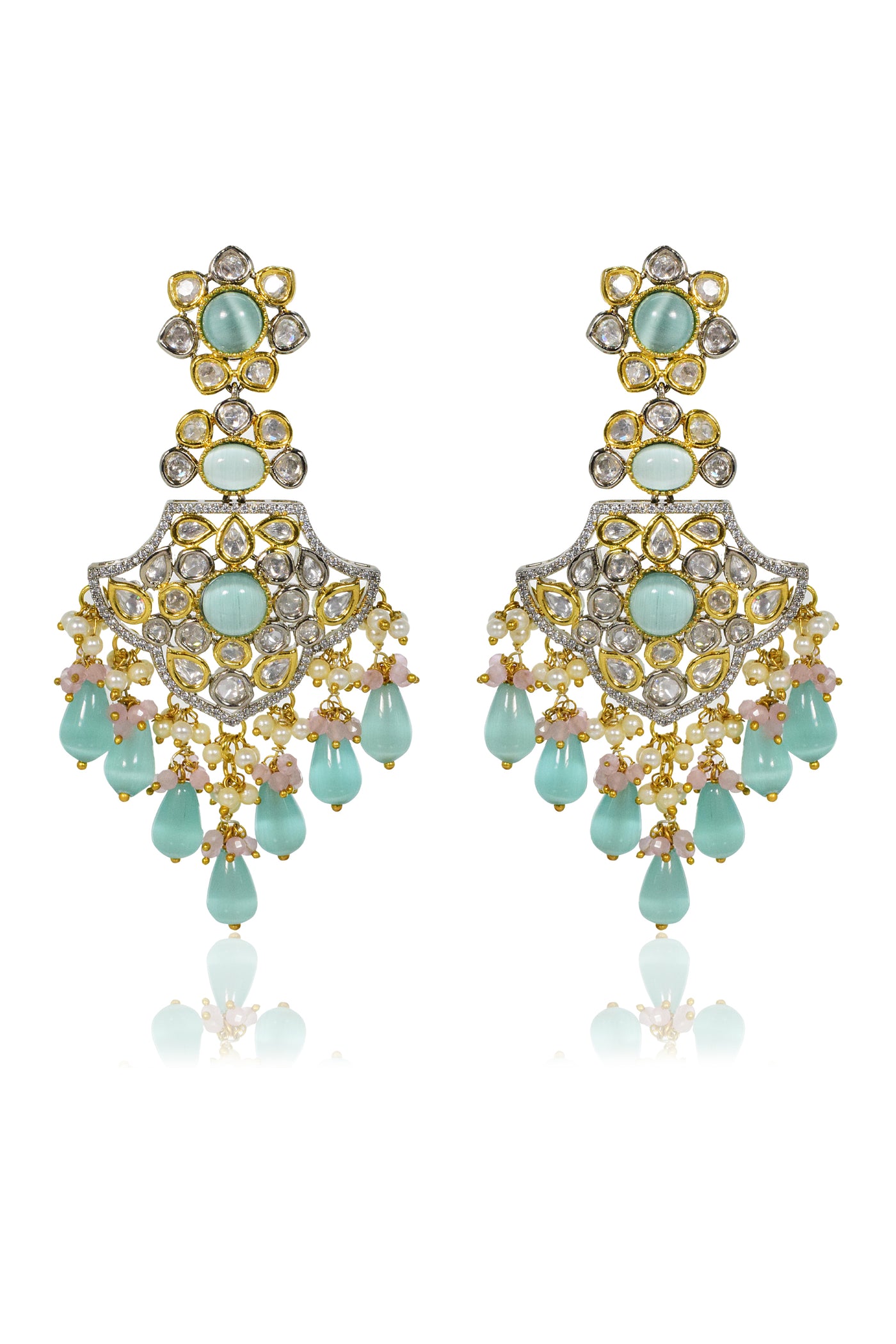 Tizora Kundan And Diamond Blue Stone Fusion Earrings jewellery indian designer wear online shopping melange singapore