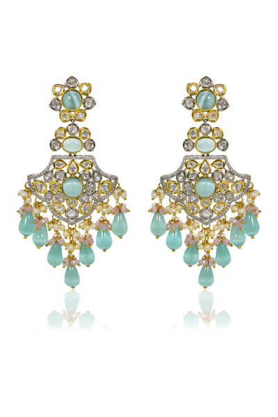 Tizora Kundan And Diamond Blue Stone Fusion Earrings jewellery indian designer wear online shopping melange singapore