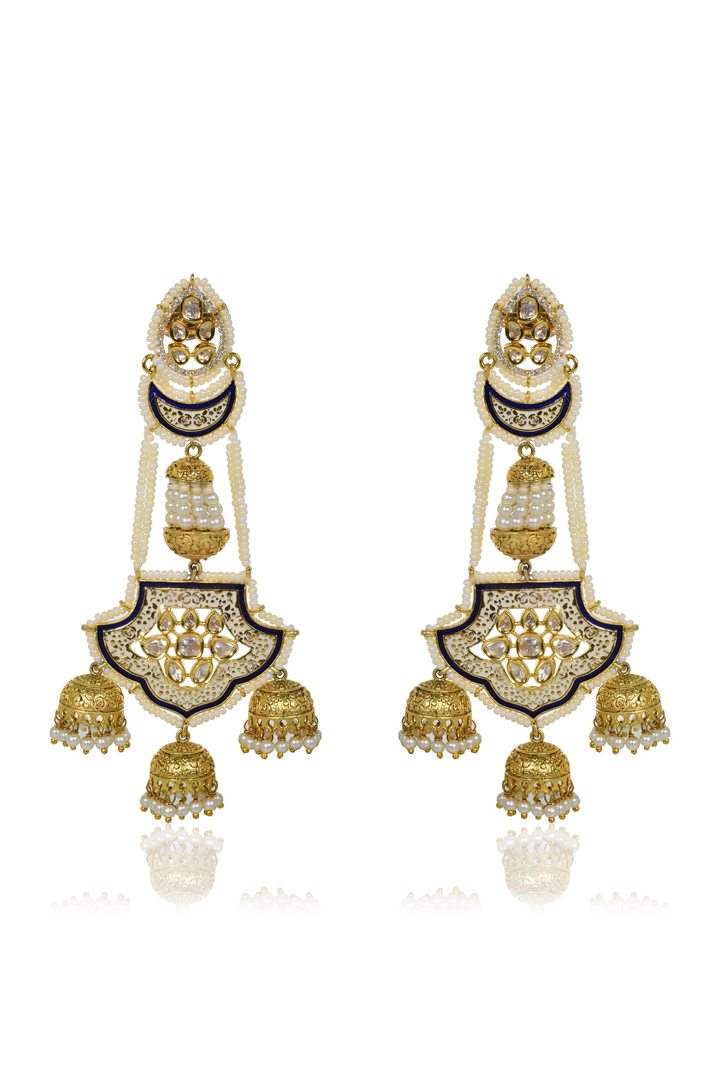 Tizora Meena With Pearls Long Jhumki Earrings jewellery indian designer wear online shopping melange singapore