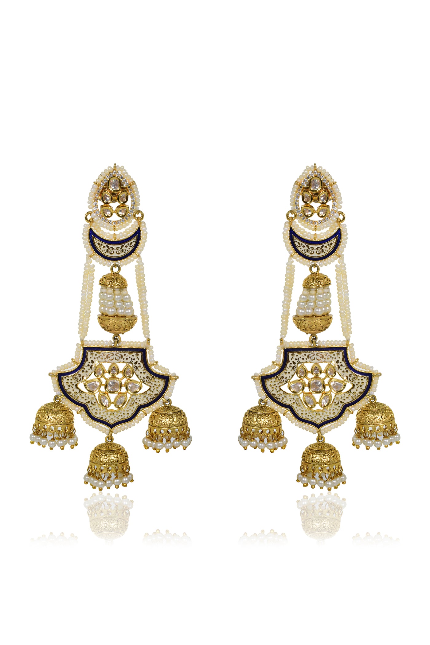 Tizora Meena With Pearls Long Jhumki Earrings jewellery indian designer wear online shopping melange singapore