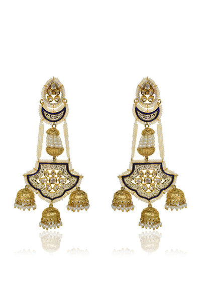 Tizora Meena With Pearls Long Jhumki Earrings jewellery indian designer wear online shopping melange singapore