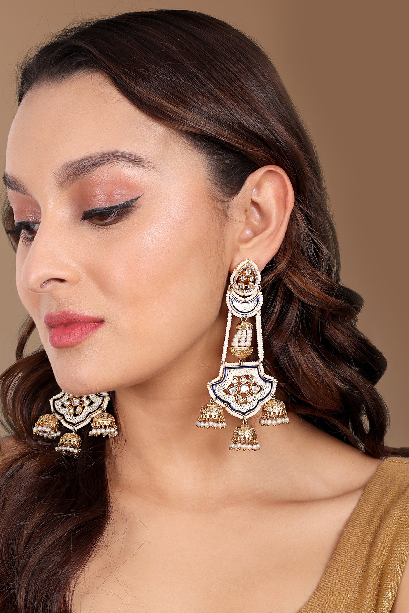 Tizora Meena With Pearls Long Jhumki Earrings jewellery indian designer wear online shopping melange singapore