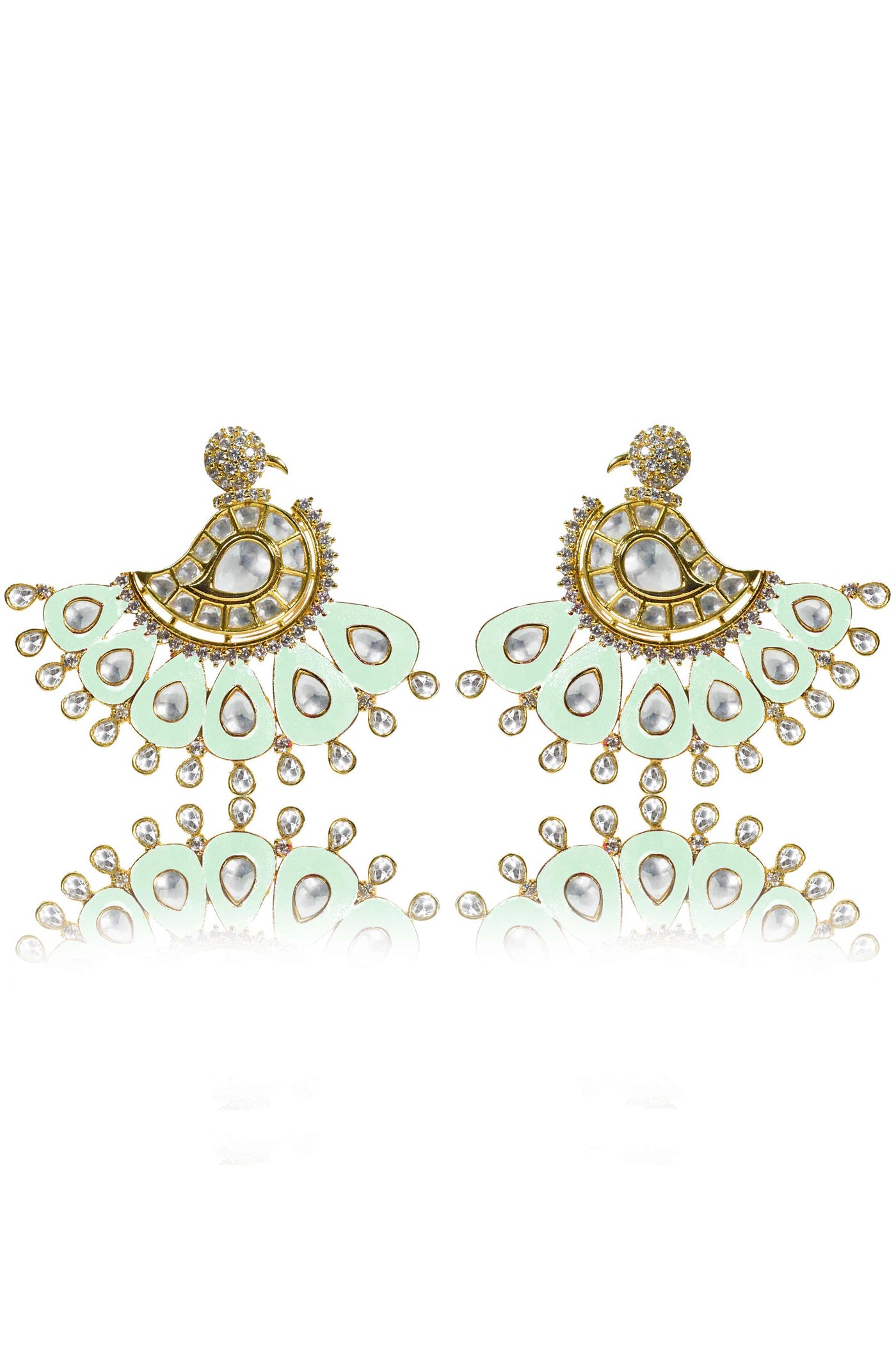 Tizora mint green peacock earrings mint green white gold fashion imitation jewellery indian designer wear online shopping melange singapore
