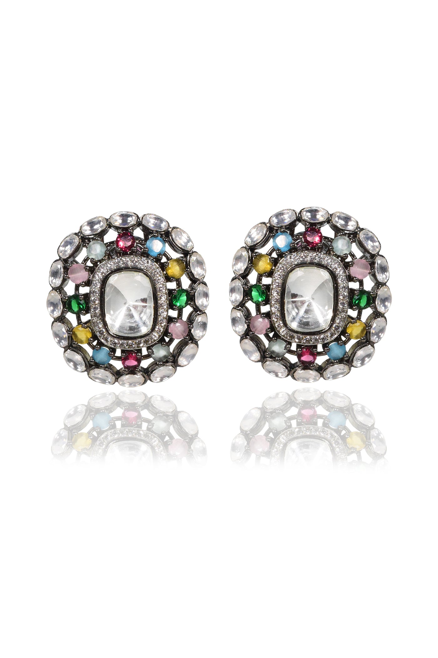 Tizora Multicolor Polki Diamond Earring Tops jewellery indian designer wear online shopping melange singapore