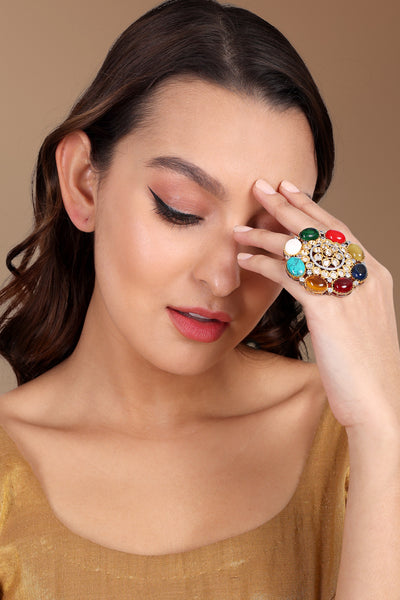 Tizora Navratna Oversized Ring jewellery indian designer wear online shopping melange singapore