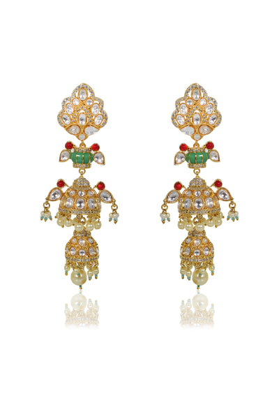 Tizora Parrot Kundan Double Jhumkis jewellery indian designer wear online shopping melange singapore