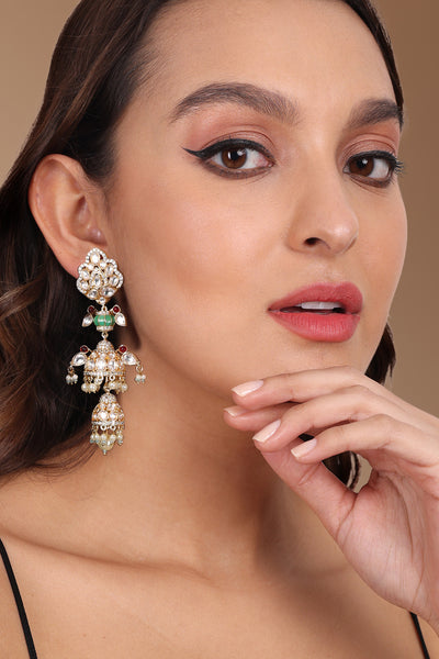 Tizora Parrot Kundan Double Jhumkis jewellery indian designer wear online shopping melange singapore
