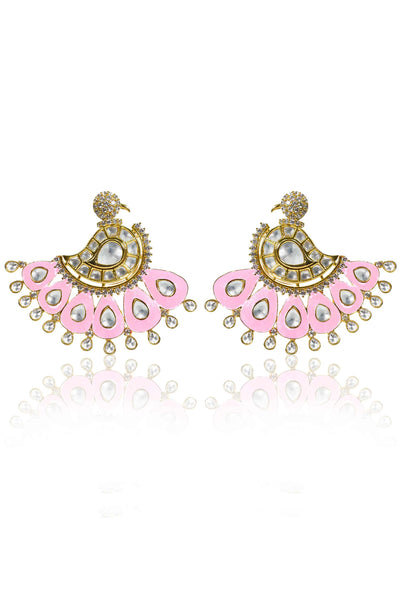 Tizora pink peacock earrings pink gold white fashion imitation jewellery indian designer wear online shopping melange singapore