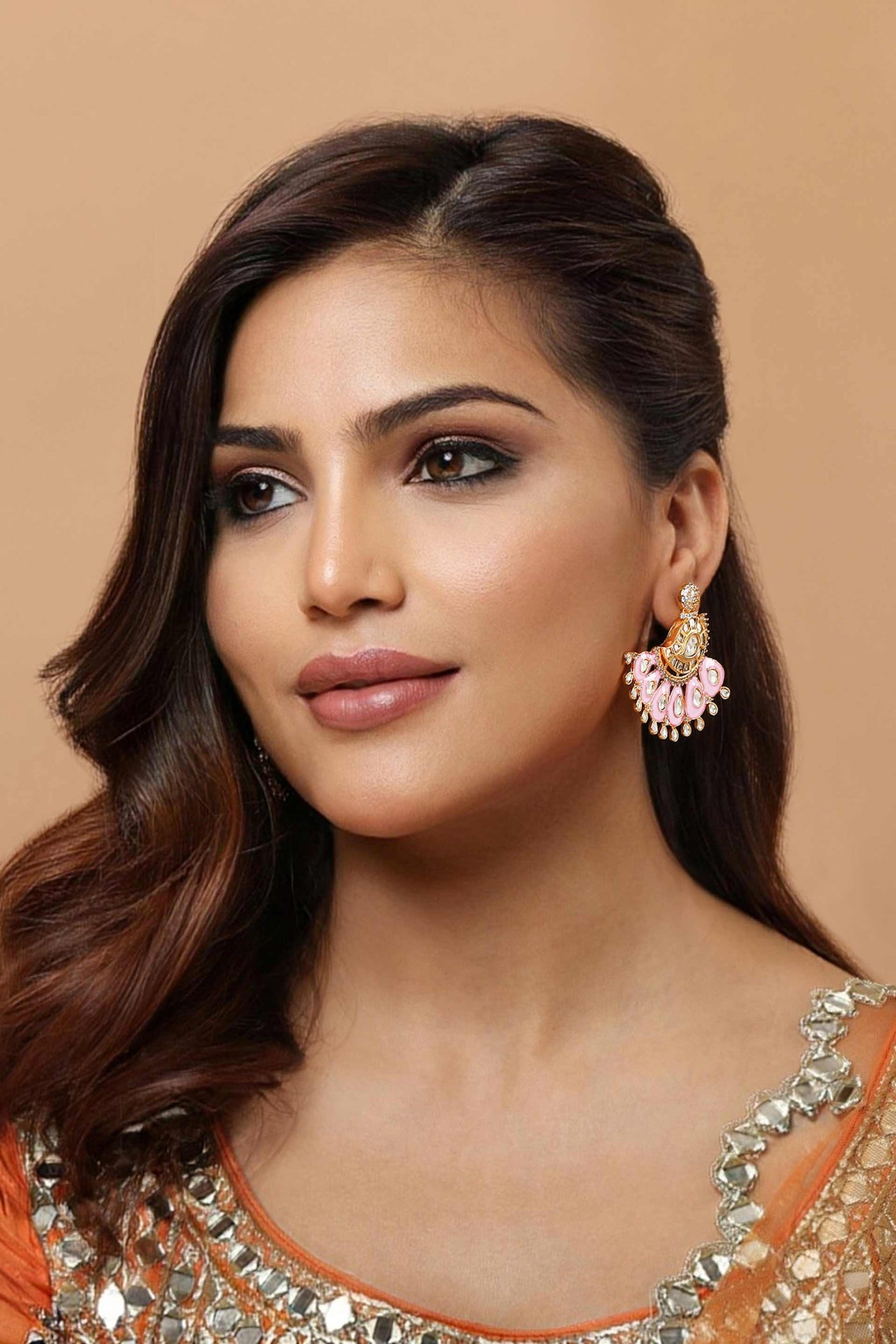 Tizora pink peacock earrings pink gold white fashion imitation jewellery indian designer wear online shopping melange singapore