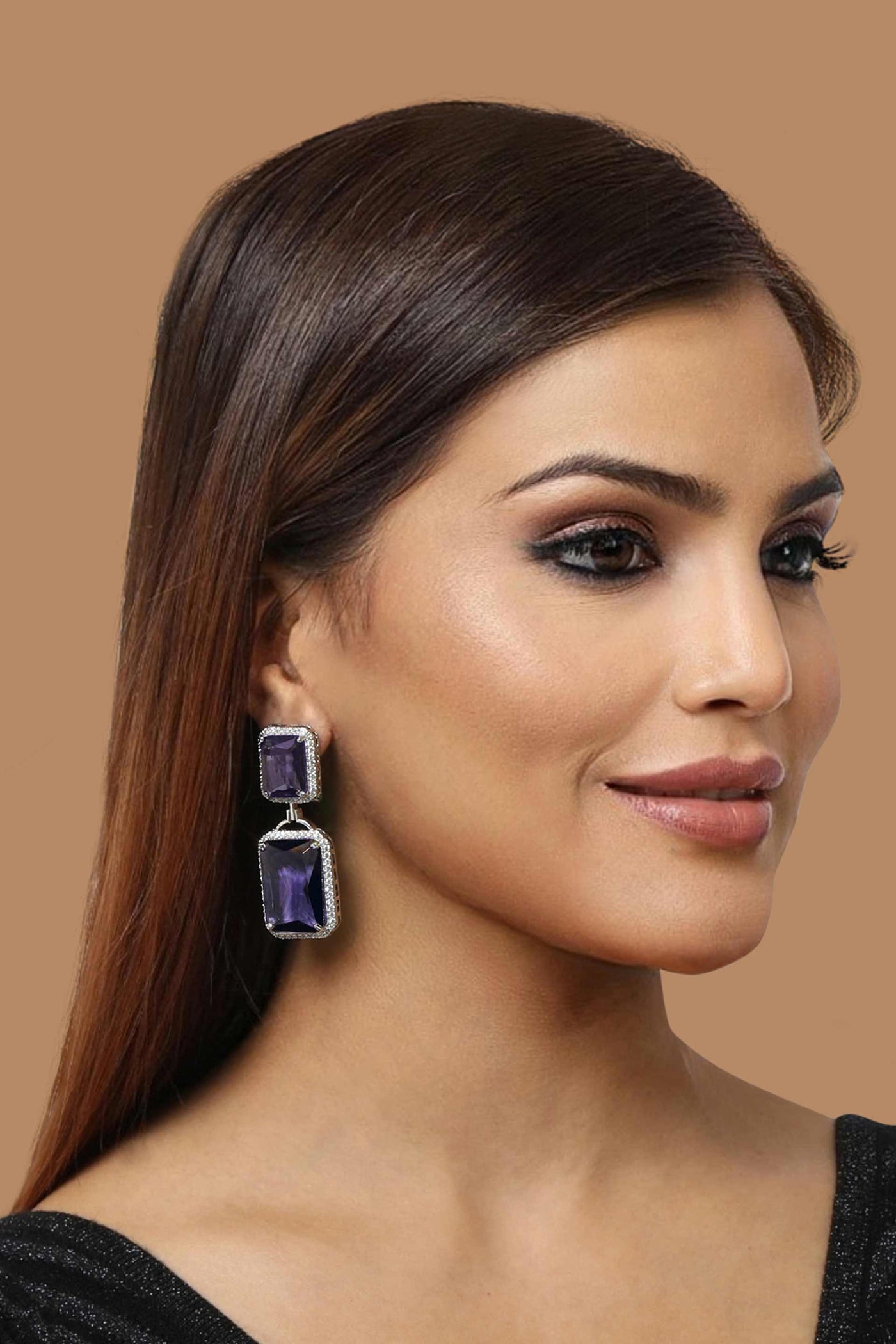 Tizora purple evening wear cocktail earrings white fashion imitation jewellery indian designer wear online shopping melange singapore