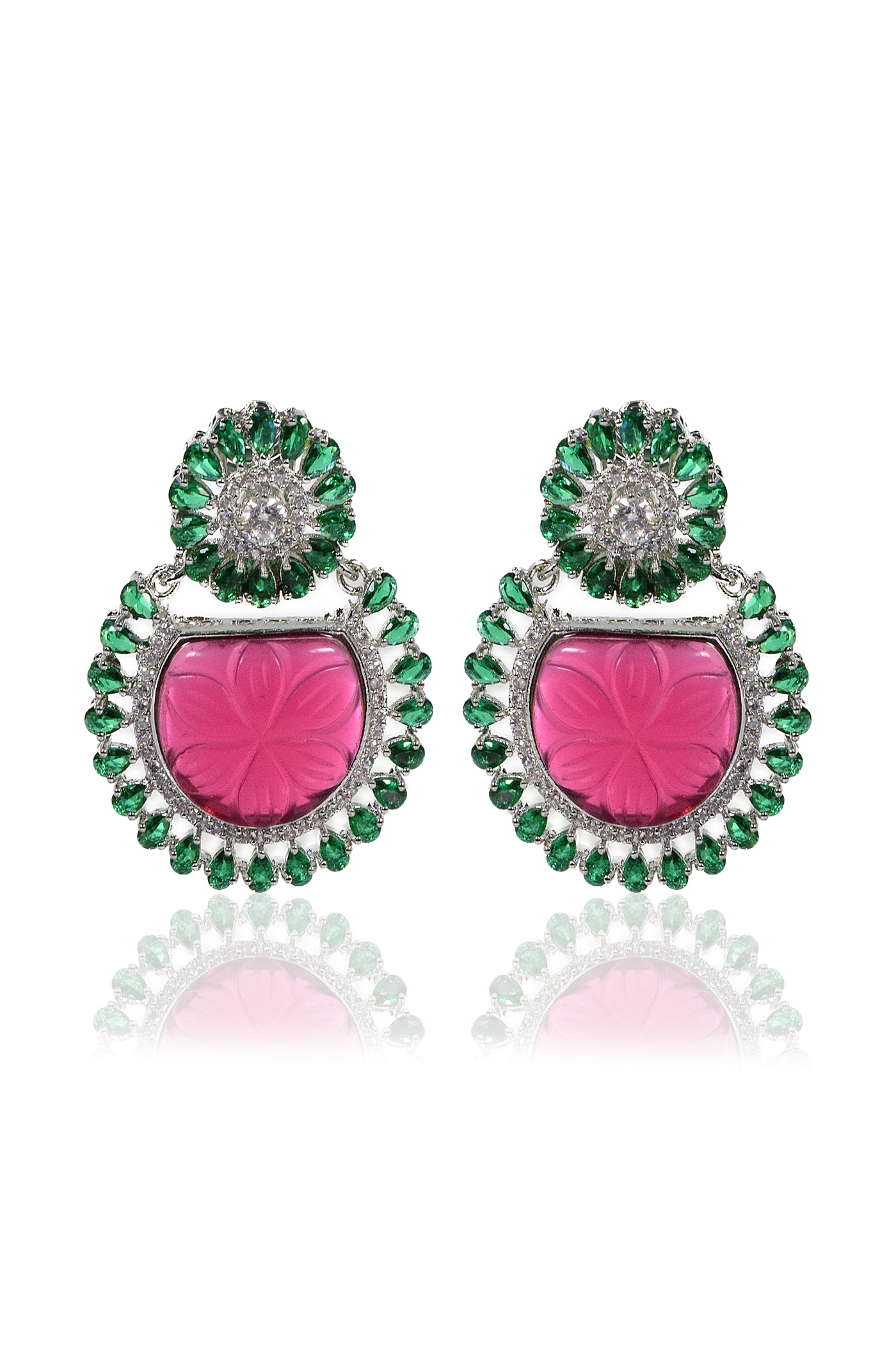 Tizora Red carved stone diamond earrings jewellery indian designer wear online shopping melange singapore