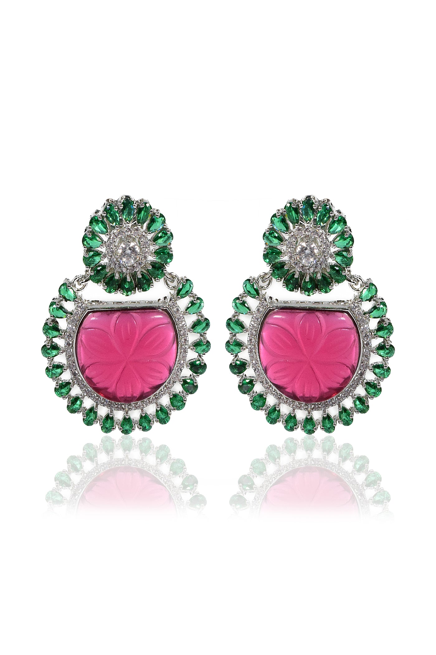 Tizora Red carved stone diamond earrings jewellery indian designer wear online shopping melange singapore