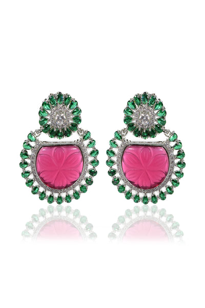 Tizora Red carved stone diamond earrings jewellery indian designer wear online shopping melange singapore