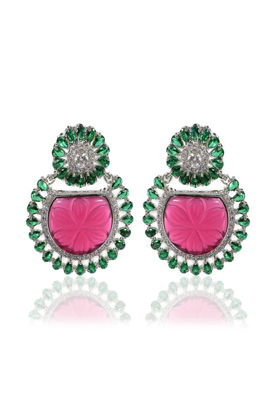 Tizora Red carved stone diamond earrings jewellery indian designer wear online shopping melange singapore