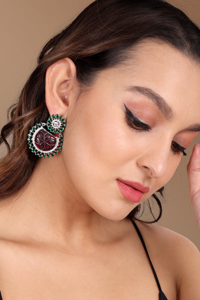 Tizora Red carved stone diamond earrings jewellery indian designer wear online shopping melange singapore