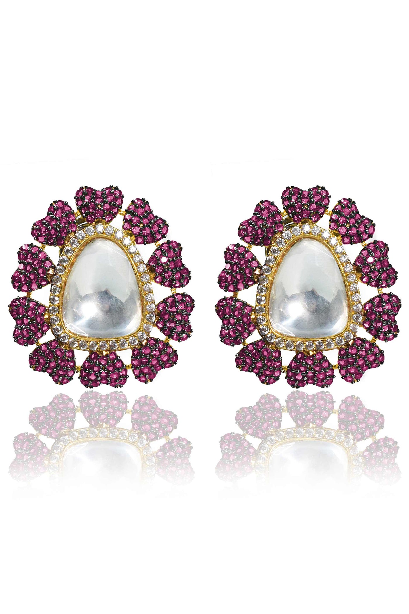 Tizora red diamonds and kundan ear tops red and white fashion imitation jewellery indian designer wear online shopping melange singapore