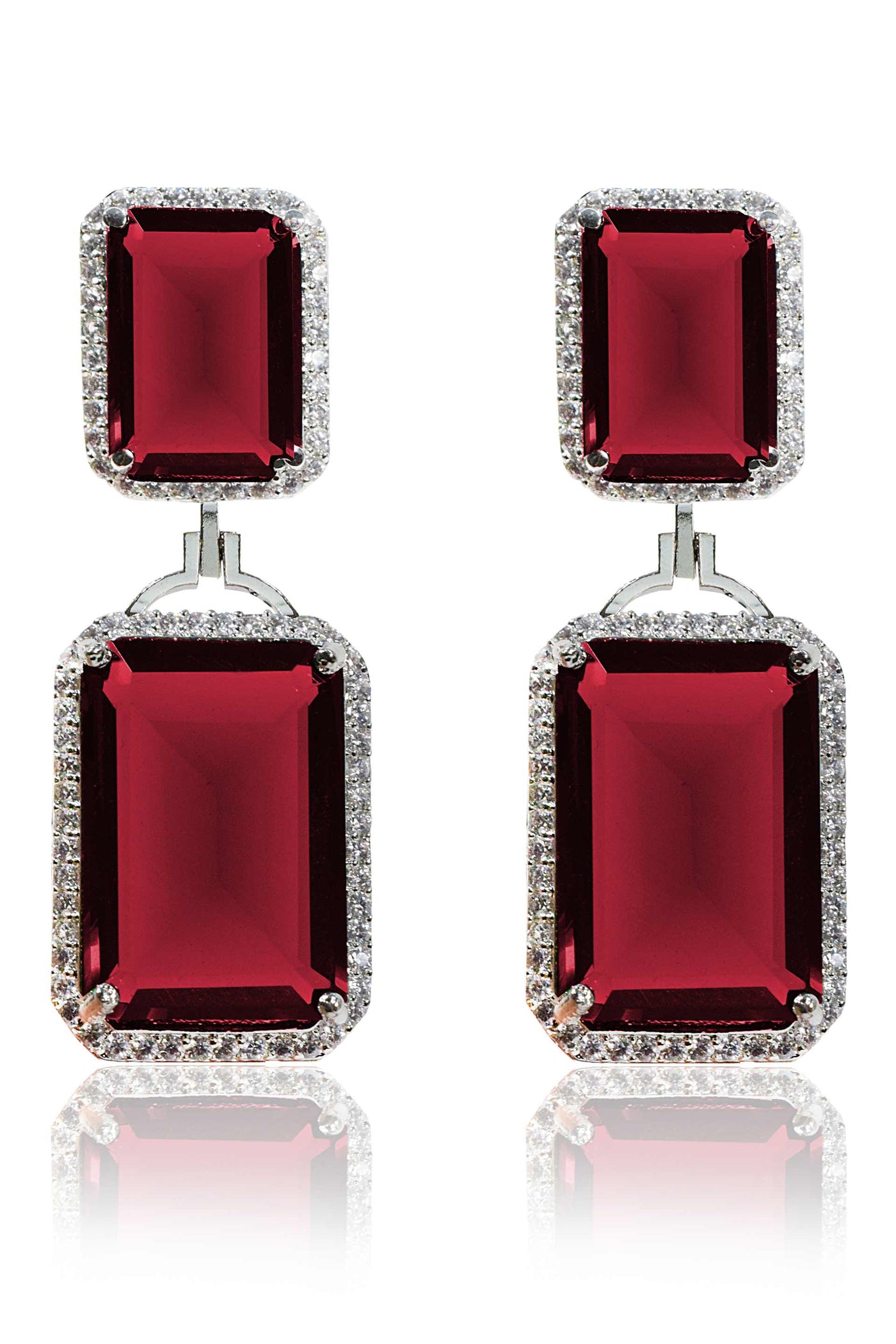 Tizora red evening wear cocktail earrings white fashion imitation jewellery indian designer wear online shopping melange singapore