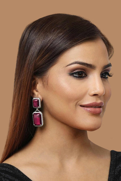 Tizora red evening wear cocktail earrings white fashion imitation jewellery indian designer wear online shopping melange singapore