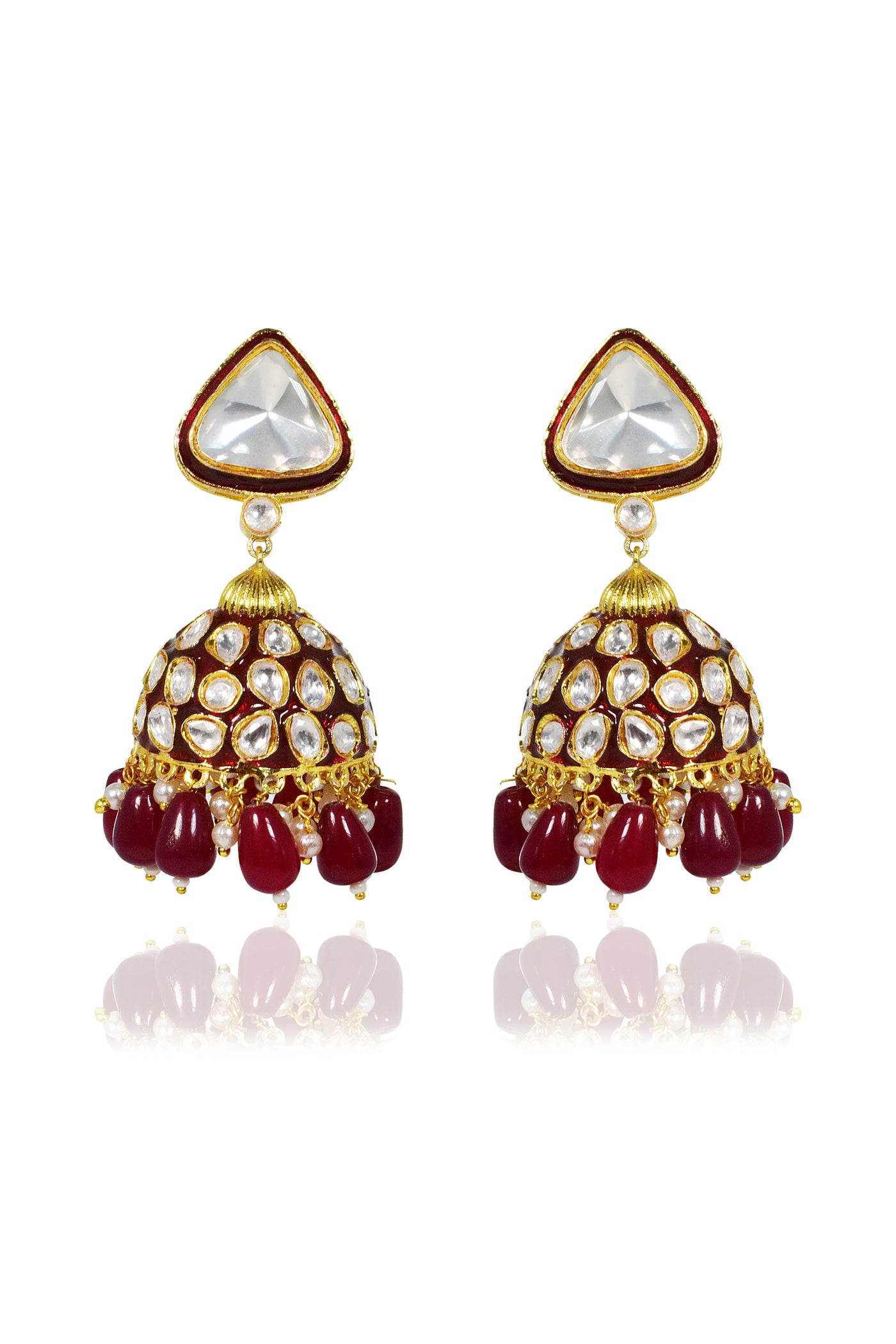 Tizora Red Meenakari Kundan Jhumkis jewellery indian designer wear online shopping melange singapore