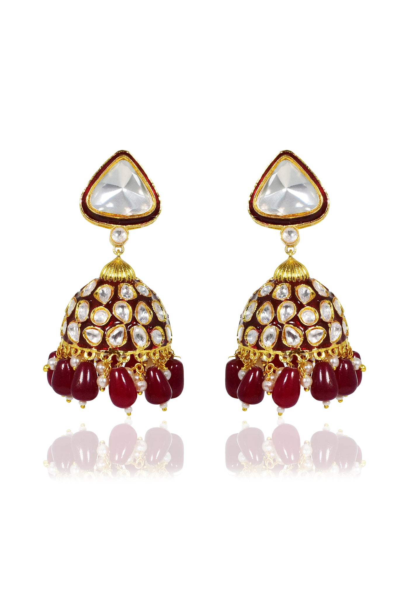 Tizora Red Meenakari Kundan Jhumkis jewellery indian designer wear online shopping melange singapore