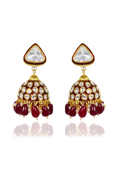 Tizora Red Meenakari Kundan Jhumkis jewellery indian designer wear online shopping melange singapore