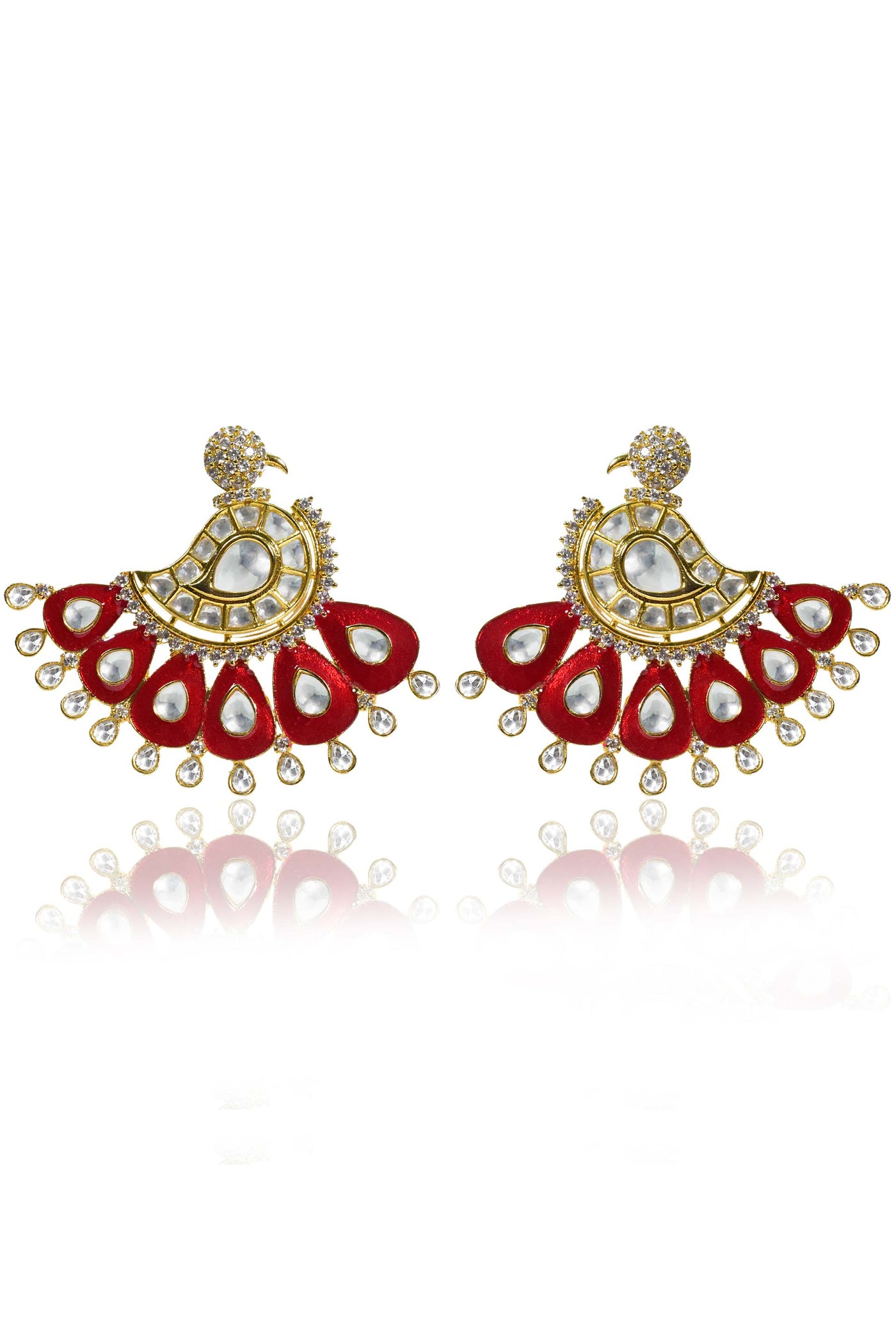 Tizora red peacock earrings red, gold and white fashion imitation jewellery indian designer wear online shopping melange singapore
