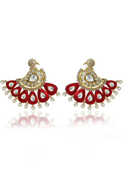 Tizora red peacock earrings red, gold and white fashion imitation jewellery indian designer wear online shopping melange singapore