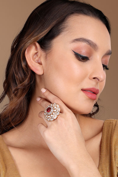 Tizora Red Polki Ring jewellery indian designer wear online shopping melange singapore