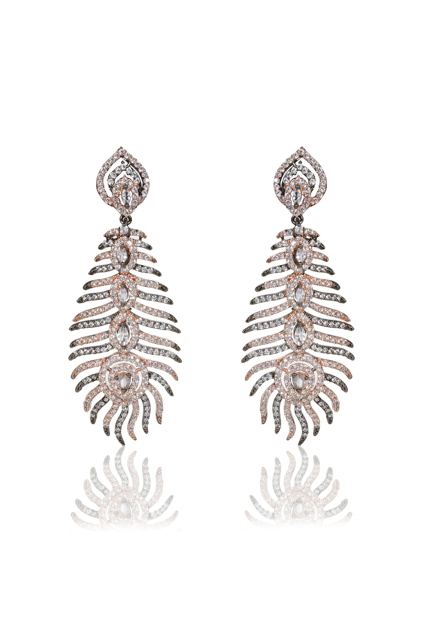 Tizora Rose Gold Diamond Feather Earrings jewellery indian designer wear online shopping melange singapore