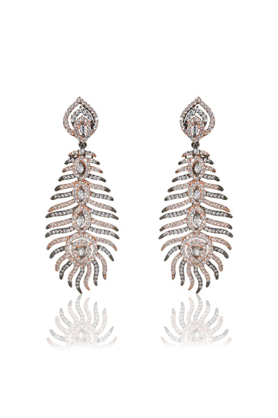 Tizora Rose Gold Diamond Feather Earrings jewellery indian designer wear online shopping melange singapore
