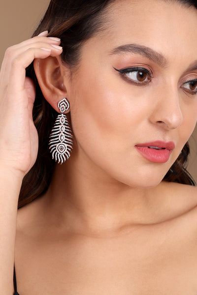 Tizora Rose Gold Diamond Feather Earrings jewellery indian designer wear online shopping melange singapore