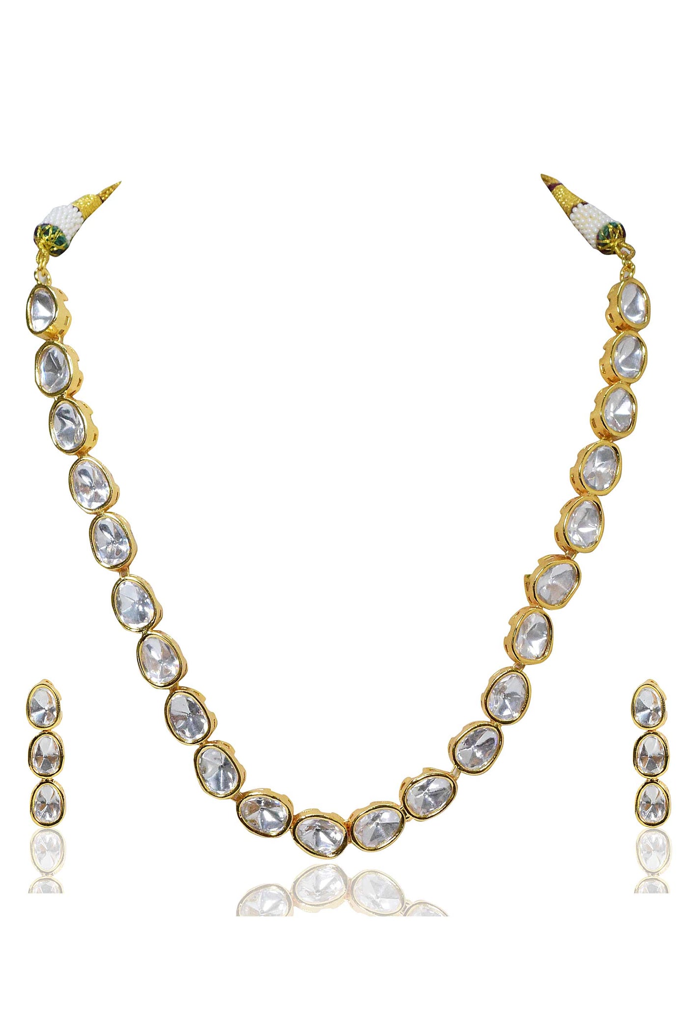 Tizora single line polki necklace set white and gold fashion imitation jewellery indian designer wear online shopping melange singapore