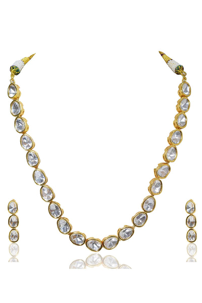 Tizora single line polki necklace set white and gold fashion imitation jewellery indian designer wear online shopping melange singapore