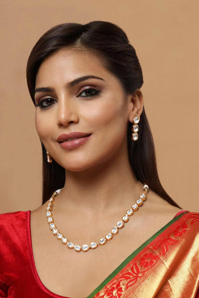 Tizora single line polki necklace set white and gold fashion imitation jewellery indian designer wear online shopping melange singapore