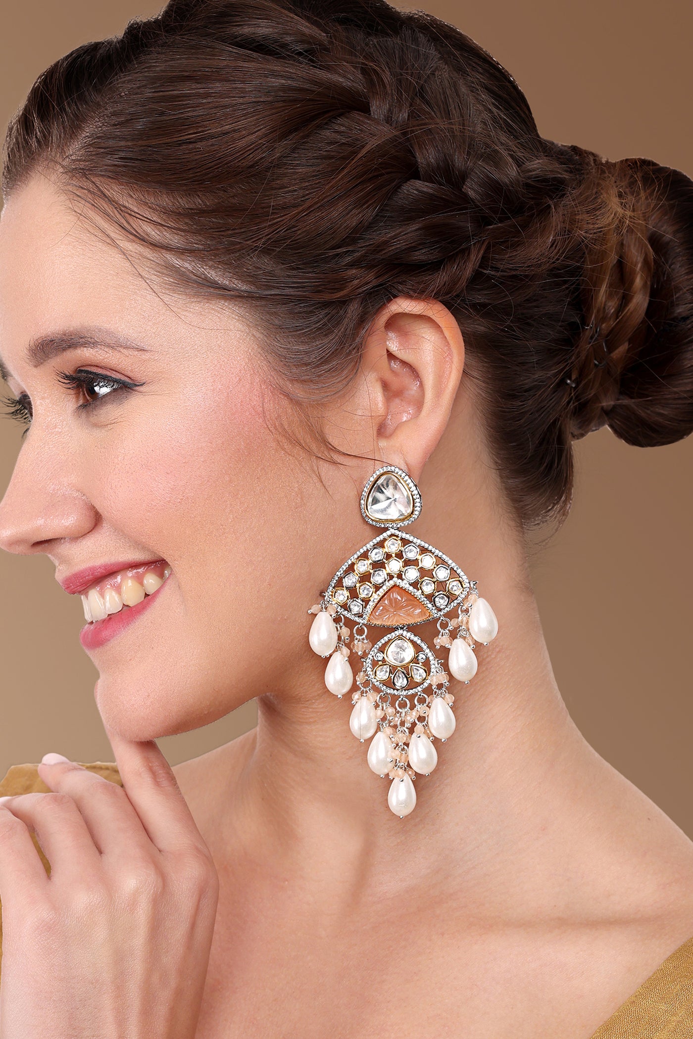 Tizora White Pearls Chandelier Earrings jewellery indian designer wear online shopping melange singapore
