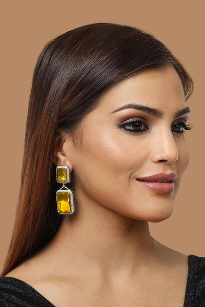 Tizora yellow citrine evening wear cocktail earrings white fashion imitation jewellery indian designer wear online shopping melange singapore