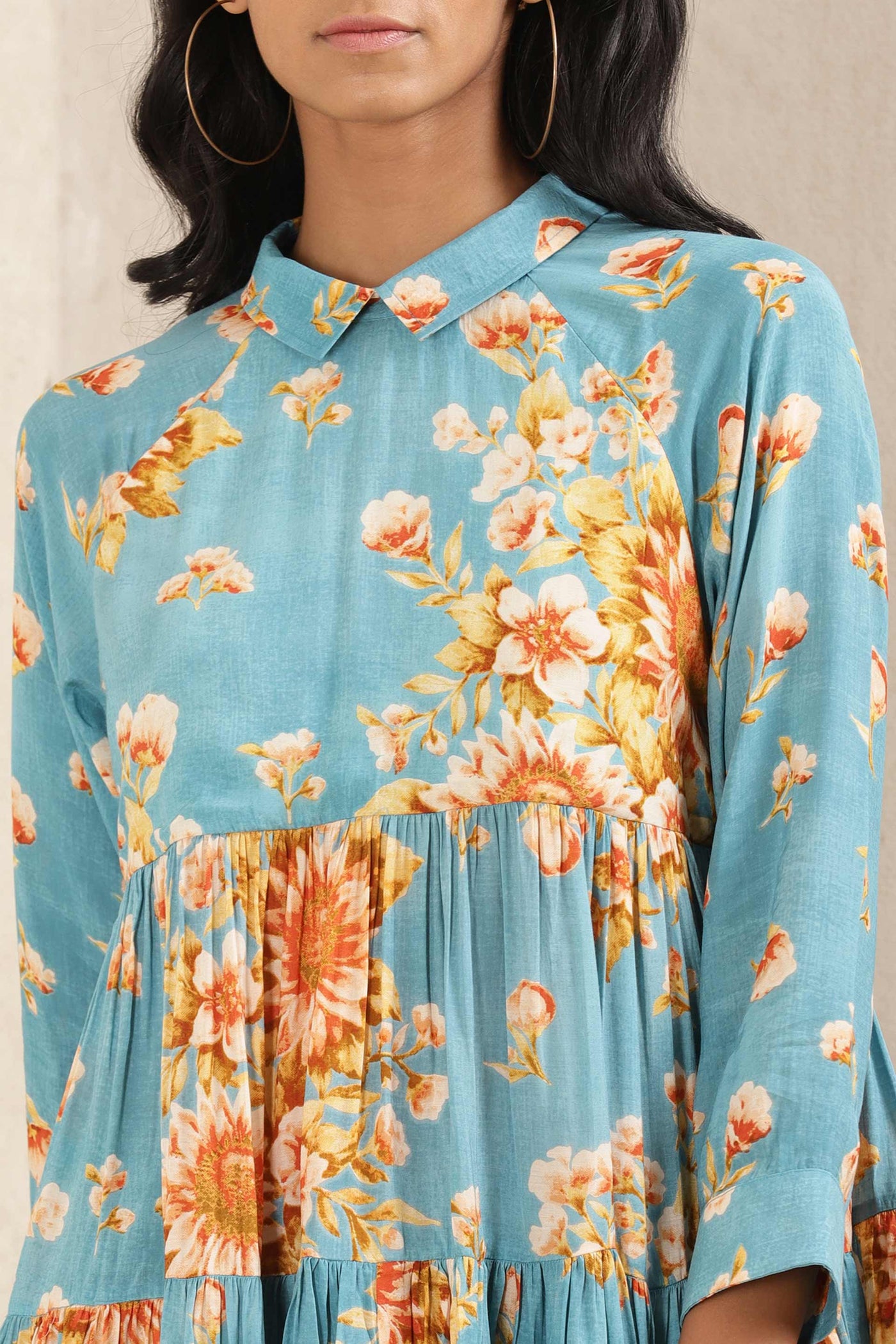 ritu kumar Turquoise Floral Print Kurti festive indian designer wear online shopping melange singapore