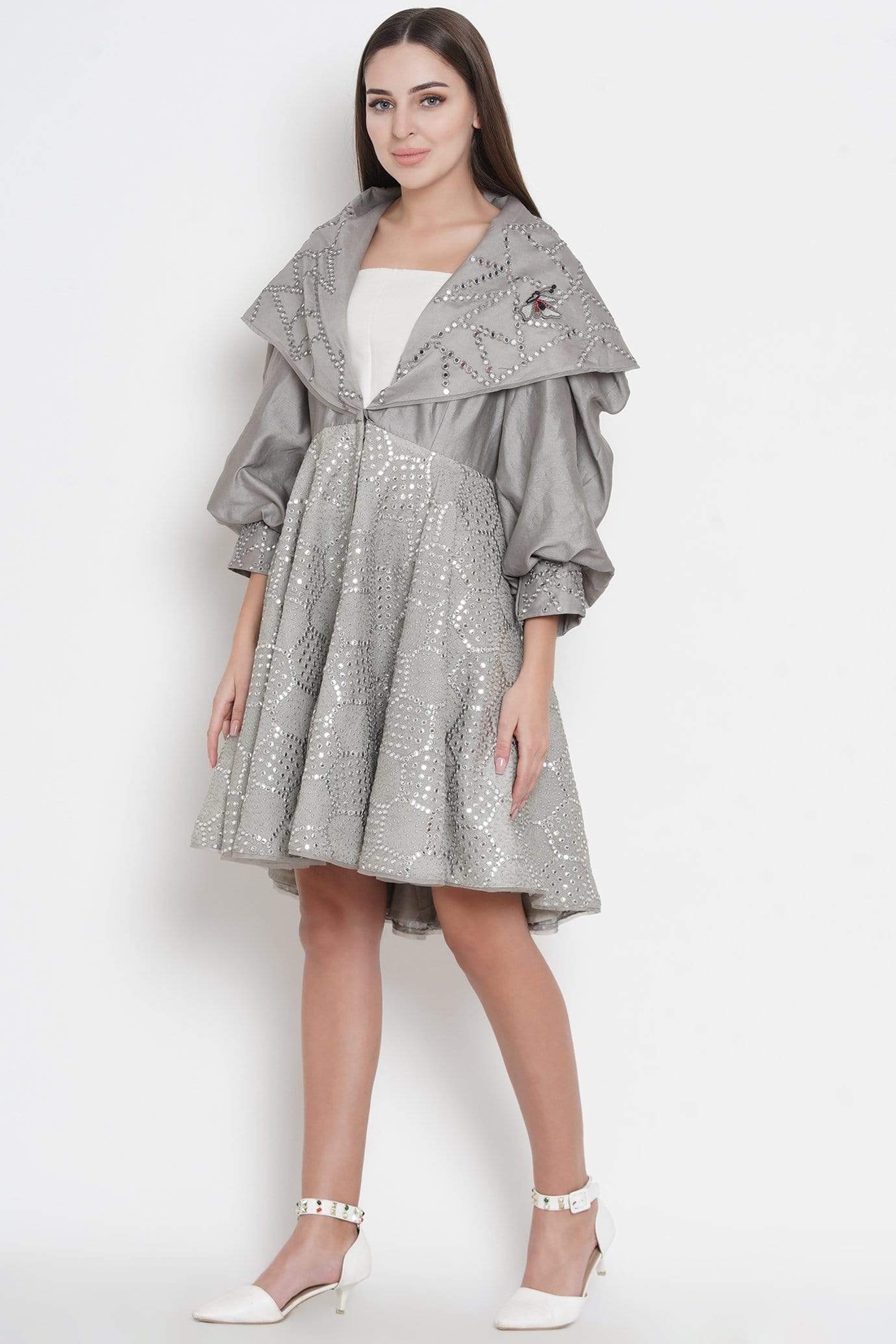 Grey Mirror Embellished Jacket Dress