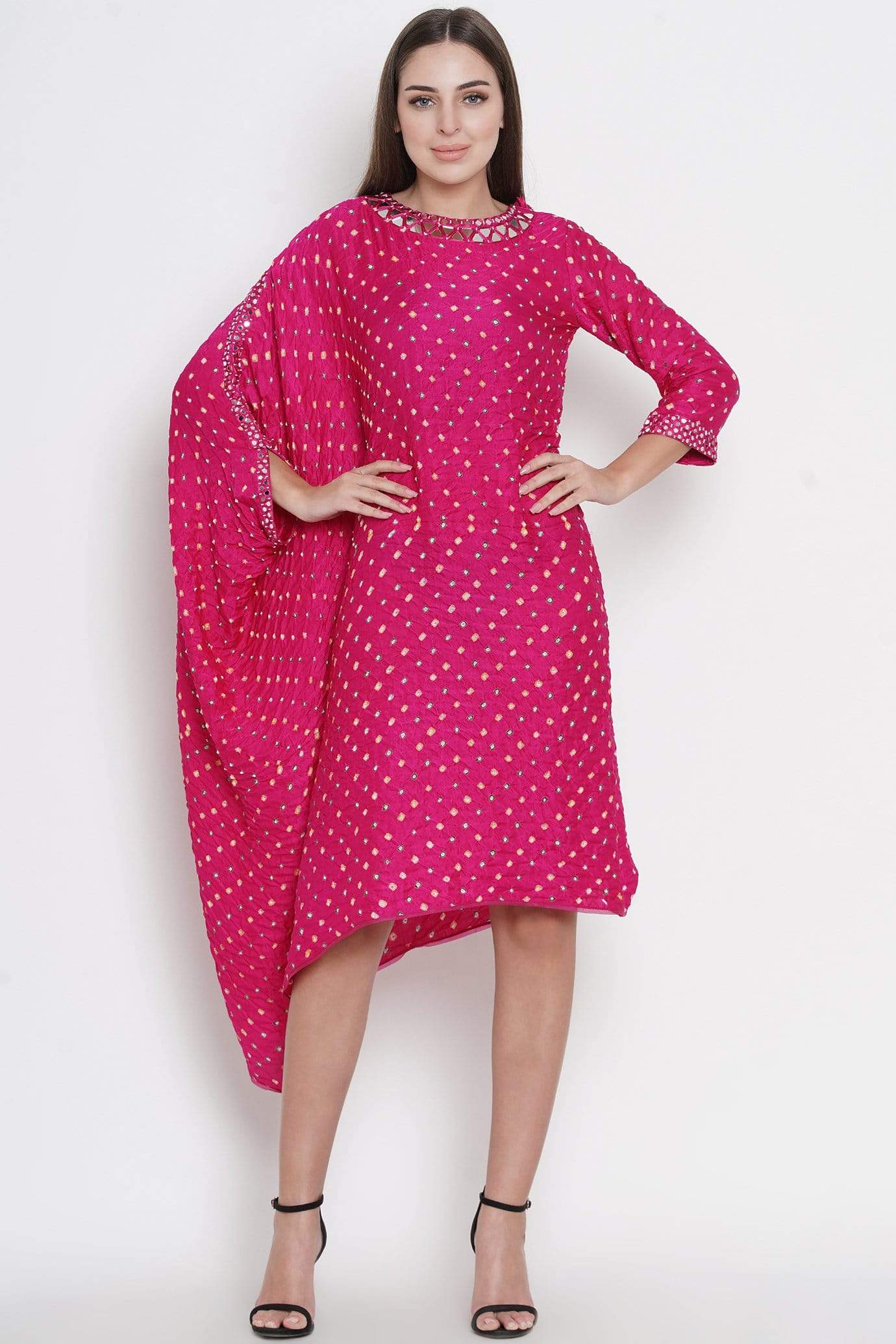 Pink Silk Bandhani Dress