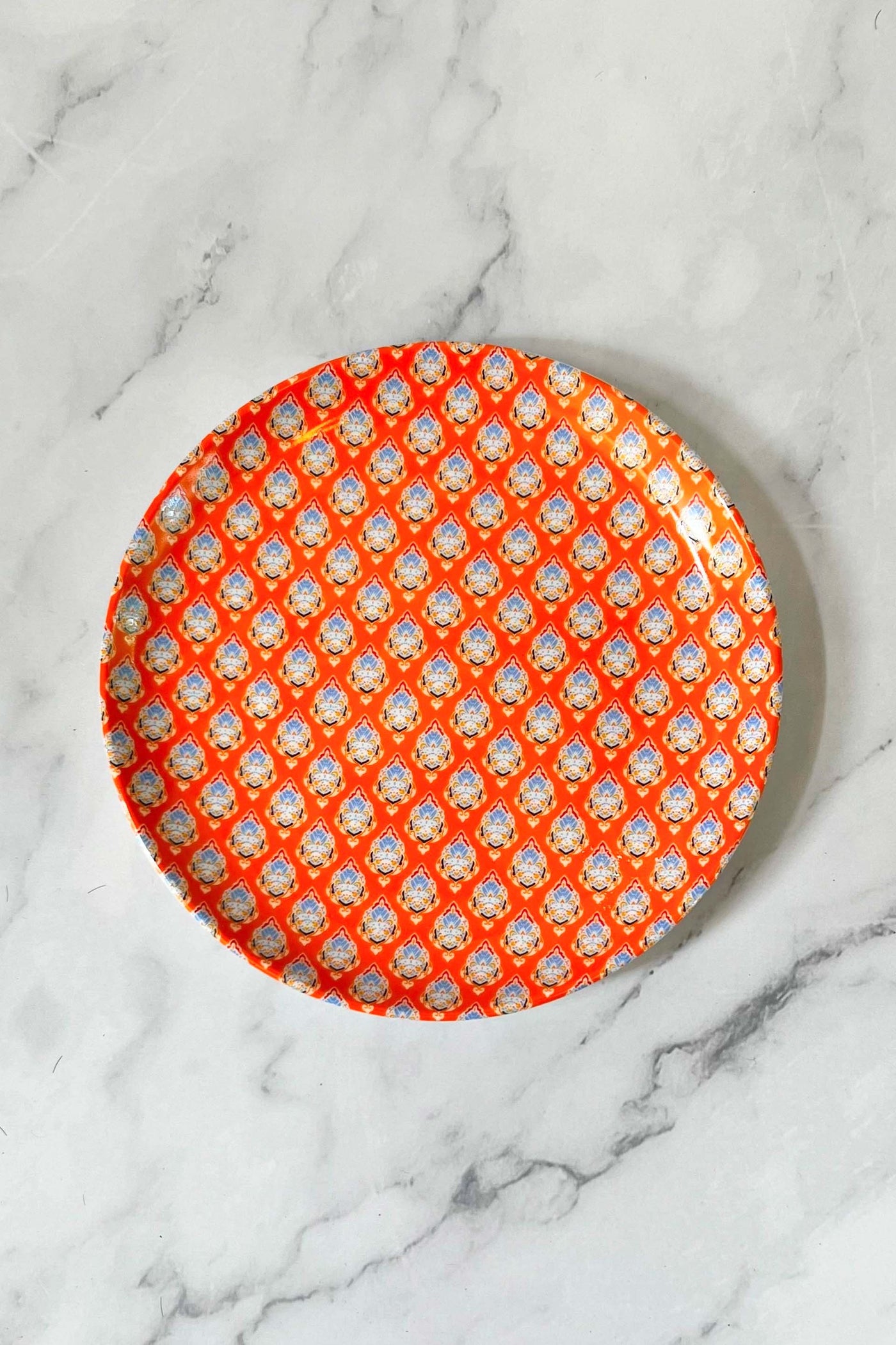 Dessert Plates Damask Print Orange